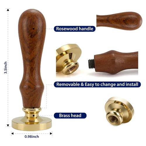 Miniatura 4 de Juego de 6 cabezas de sello de cera con cabeza de latón de cera+1 mango de madera+caja de regalo, sellos de cera de bendición