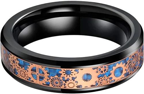 Miniatura 2 de Wow Jewelers - Anillo de tungsteno de 6 mm y 8 mm color negro, plateado, rojo y azul para hombres y mujeres, anillos de matrimonio estilo Steampunk