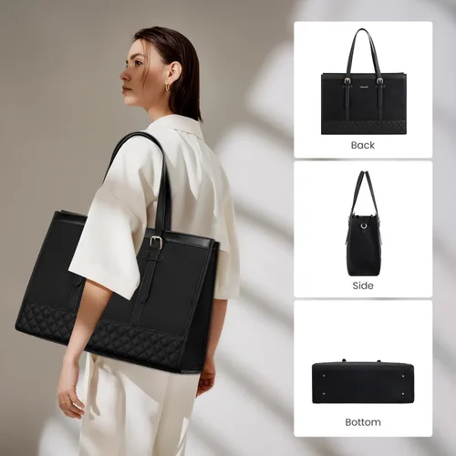 Miniatura 9 de LOVEVOOK Bolsa para Laptop para Mujeres de 15.6 pulgadas Bolsa Tote de Lona para Laptop, Bolsa de Trabajo de Gran Capacidad con Bolso de Mano, Bolsa