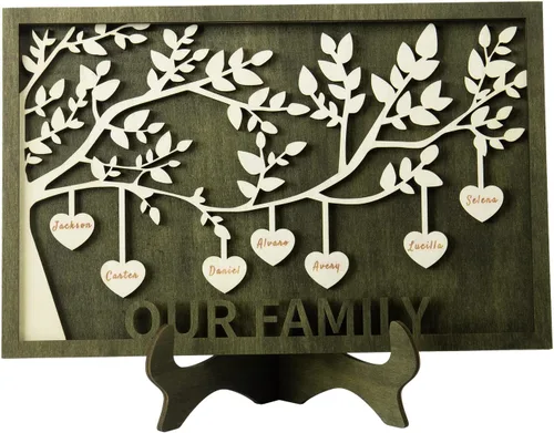 Miniatura 43 de Árbol genealógico con etiqueta de corazón, placas de madera grabadas personalizadas, regalos personalizados para madres, padres, escritorio, nombres