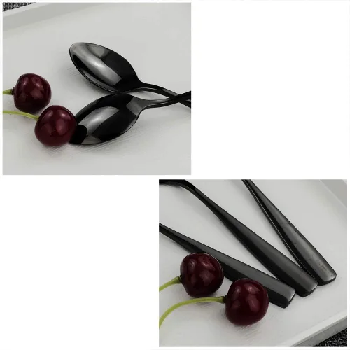 Miniatura 3 de Teyyvn Cucharas de té de acero inoxidable de 16 piezas, cuchara pequeña negra