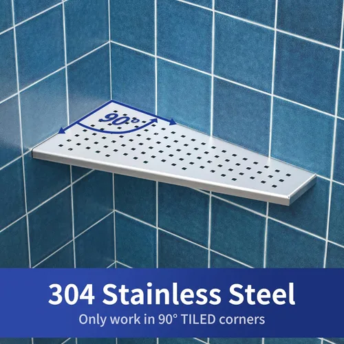 Miniatura 5 de Estante esquinero para ducha, 2 piezas, estantes de baño en forma de trapezoidal de 12 pulgadas para pared de azulejos, estante de acero inoxidable
