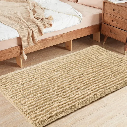 FLOLEOPA Alfombras de Baño de Microfibra de Felpa Suave, Alfombras de Baño Absorbentes Antideslizantes Lavables a Máquina, Tapetes de Baño para Beige