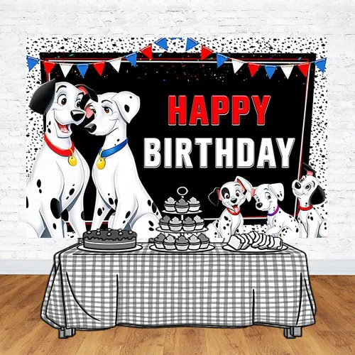 Miniatura 2 de Fondo blanco de 101 perros dálmatas para suministros de fiesta de cumpleaños, 101 fondos de fotos de perros, tema de perros, cartel de baby shower