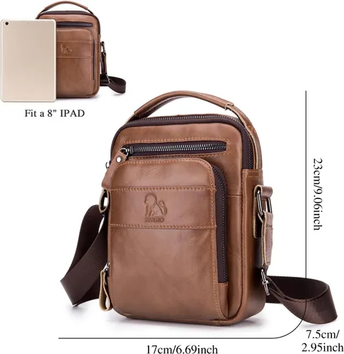 Miniatura 4 de BAIGIO Bolso de mensajero pequeño de cuero genuino para hombre, bolso de hombro para Ipad, bolso cruzado para hombre, bolso de viaje de negocios