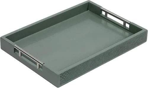 Miniatura 8 de Bandeja para servir con asas de metal pulido, bandeja rectangular para mesa de café de 16.5''x12'', bandeja decorativa moderna, bandeja otomana Negro