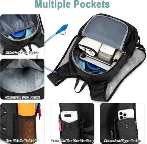 Miniatura 4 de BOVIP Mochila de hidratación ligera, mochila de senderismo multiusos de 15 litros con bolsa de agua de 1.5 L, mochila de agua hidráulica
