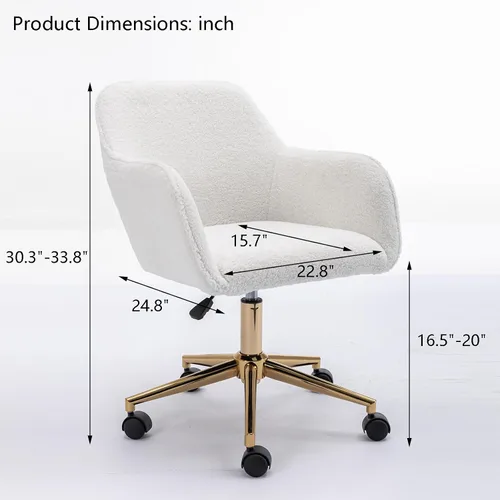 Miniatura 2 de Silla de escritorio esponjosa, silla de tocador de piel sintética blanca, silla giratoria de oficina para niñas y mujeres, altura ajustable, lindas