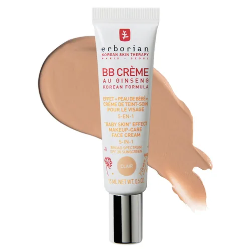 Erborian BB Crema Matte Beauty Balm SPF 20, Cuidado de la piel coreana para unificar el tono Maquillaje híbrido, hidrata y oculta, cobertura Clair