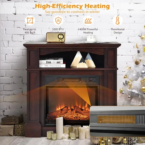 Miniatura 8 de Tangkula Chimenea Eléctrica Empotrable de 23 Pulgadas, Chimenea Empotrada con 3 Efectos de Llama LED Realistas, Control Remoto, Temporizador de 30