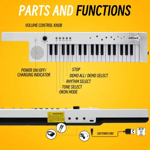Miniatura 6 de Teclado de Piano Portátil de 37 Teclas, Juguetes Electrónicos de Karaoke Keytar con Micrófono y Correa de Transporte, 4 Tonos, 4 Ritmos, 10
