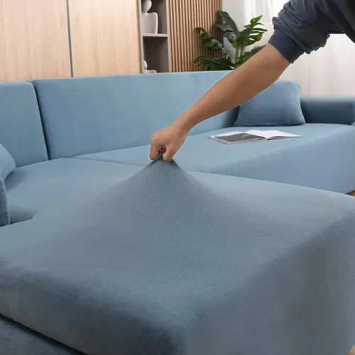 Miniatura 3 de Fundas de sofá modulares en forma de L, 2 fundas de terciopelo grueso antideslizantes para sillón de 3 + 3 plazas, protector de muebles para sala