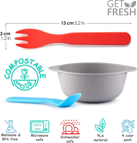 Miniatura 2 de GET FRESH Juego de cucharas y tenedores para niños, paquete de 8 utensilios sin melamina para niños pequeños, juego de cubiertos reutilizables aptos