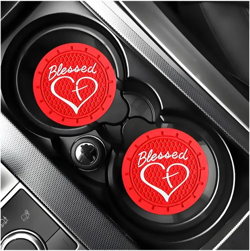 Miniatura 29 de KVAEY 2 PCS Posavasos para Portavasos de Coche, 2.76 Pulgadas Alfombrillas Antideslizantes para Bebidas del Vehículo con Linda Cruz Bendita