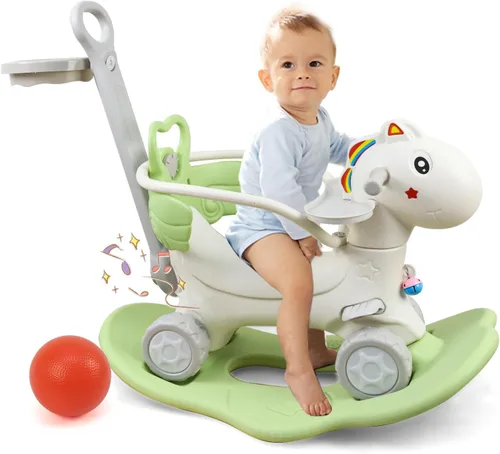 Ancaixin Caballo Mecedor 4 en 1 para Edades 1-3, Juguete Mecedor para Bebé Regalo de Cumpleaños para Niños Pequeños de 1 a 3 Años, Bicicleta de Verde