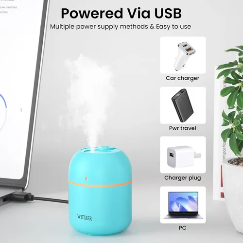 Miniatura 5 de Humidificador pequeño portátil, humidificador de escritorio personal USB para automóvil, oficina, dormitorio, apagado automático, 2 modos de niebla