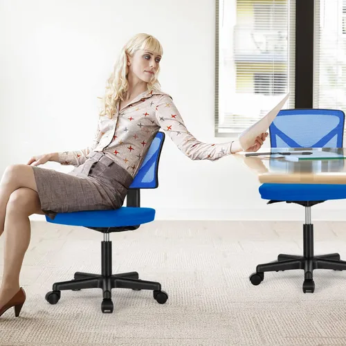 Miniatura 2 de Sweetcrispy Silla de oficina, ergonómica, de malla con respaldo bajo, giratorias, con ruedas, asiento cómodo sin brazos, soporte lumbar para el Azul