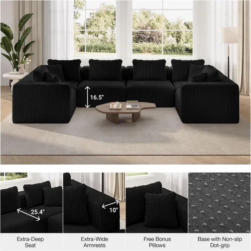 Miniatura 7 de Novilla 141" Sofá seccional modular, sofá seccional moderno en forma de nube con soporte Smarts Coil™, sofá sin huesos en forma de U para sala