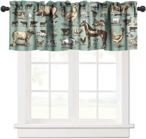 Miniatura 38 de Cenefa de piel de vaca blanca y negra, con estampado de animales de granja occidental, cortina corta opaca para ventana de granja, cocina