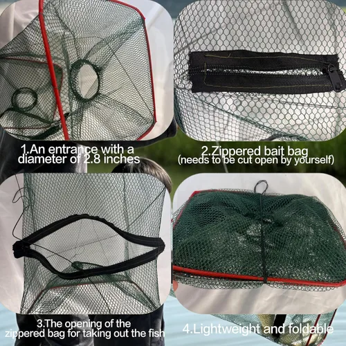 Miniatura 3 de Paquete de 2 trampas de pececillos (8.8 x 18 pulgadas), trampa de cebo de pesca para peces pequeños, trampa para peces de cangrejos para peces