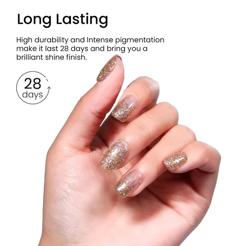 Miniatura 5 de MAYCHAO Esmalte de uñas de gel con purpurina de oro rosa de 0.5 fl oz, 1 esmalte de gel de oro rosa brillante, esmalte de uñas LED UV, arte de uñas