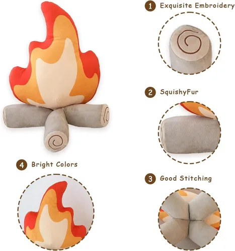 Miniatura 6 de Divertido peluche de fogata, almohada falsa de 17.7 pulgadas, muñeca de fuego de dibujos animados de peluche suave, juguete de peluche de fogata
