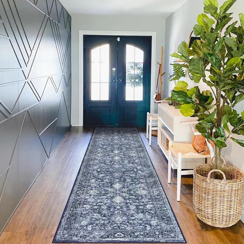 Miniatura 77 de KILOCOCO Alfombra lavable de 2 x 3 para entrada, estampado floral vintage, suave, antideslizante, azul, alfombras de cocina, tapete