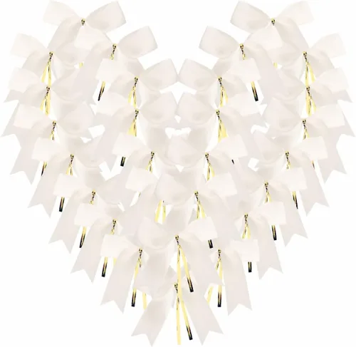 Miniatura 19 de 50 lazos de oro blanco de 3-1/2 pulgadas con lazos giratorios para envolver regalos, embalaje, decoración de Navidad (W.Gold)