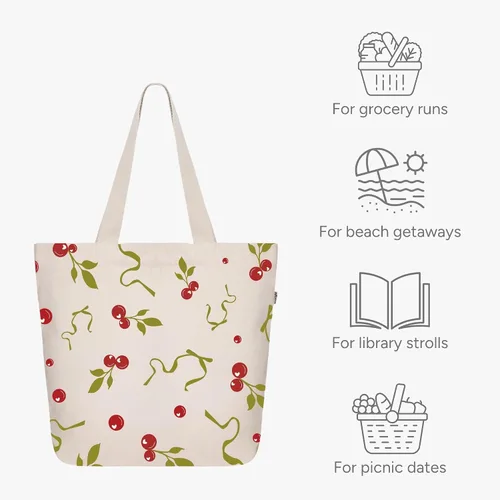 Miniatura 84 de Ecoright Bolsa de lona estética para mujer, bolsa grande con cremallera y bolsillo, bolsa de mano para mujer, para yoga, trabajo, playa