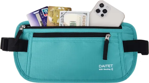Miniatura 86 de DAITET Cinturón de dinero, soporte para pasaporte, cartera de viaje oculta segura con bloqueo RFID, riñonera encubierta (negro), Negro, Rfid