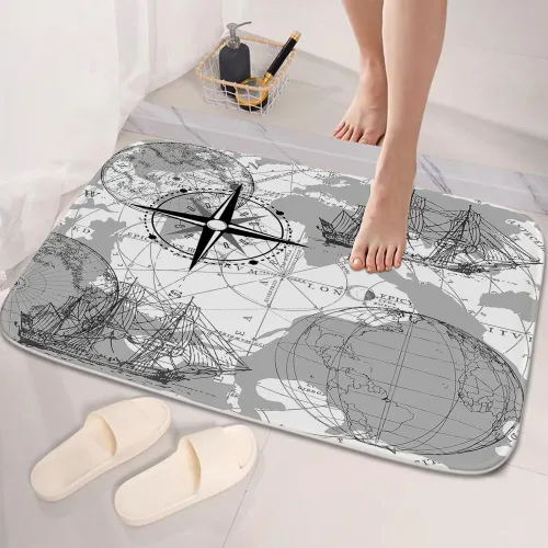 Miniatura 7 de TheBlackSpot Compass - Alfombra de baño de barco con mapa antiguo, gris, 20 x 31 pulgadas, tapete de baño náutico para velero, 16 x 24, juego de 3