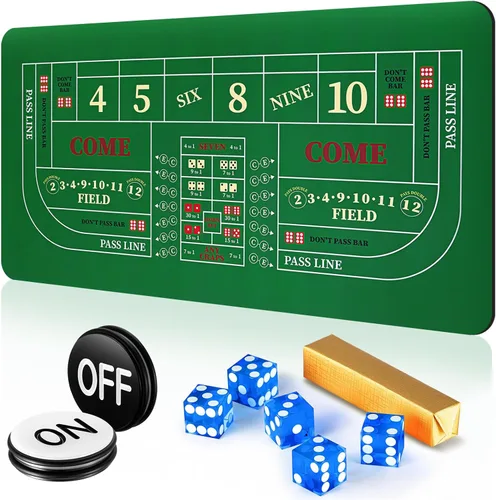 Leyndo Juego de mesa de dados, incluye alfombrilla de goma de 35 x 70 pulgadas, dados AAA de grado casino de 0.748 in, botones de encendido/apagado