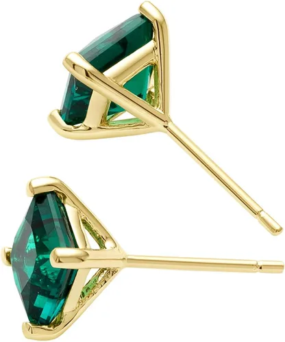 Miniatura 3 de Peora Aretes de tuerca de esmeralda de oro amarillo macizo de 14 quilates para mujer, solitario clásico, corte de princesa hipoalergénico, 0.236