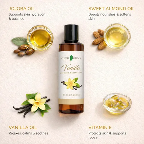 Miniatura 3 de Aceite de masaje de vainilla para masaje, loción de masaje corporal; jojoba, aceite de almendras dulces para la piel, vitamina E y aceite esencial