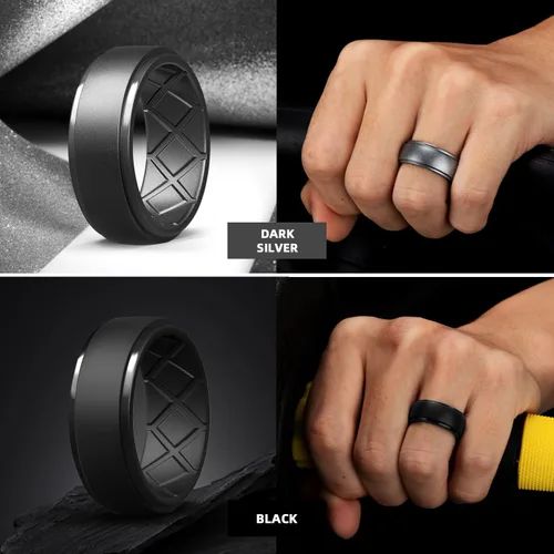 Miniatura 21 de Egnaro - Anillos de silicona para hombre, 25/64 pulgadas (10 mm) de ancho y 3/32 pulgadas (2.5 mm) de grosor, alianzas de boda de goma, paquete