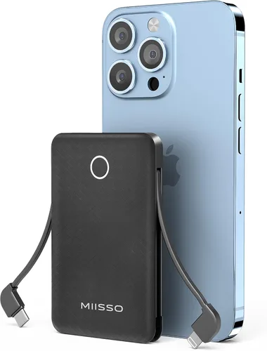Miniatura 15 de Banco de energía ultra delgado de 6000 mAh, batería externa de 3 salidas compatible con iPhone, 2 unidades, color blanco y morado Paquete de 2 6000