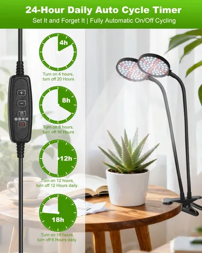 Miniatura 4 de Luces de cultivo para plantas de interior de espectro completo, luz de planta con clip con temporizador de 4/8/12/18H, cuello de cisne ajustable, 5