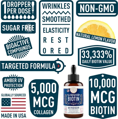 Miniatura 6 de Biotina líquida para el crecimiento del cabello Colágeno – Biotina líquida 10,000 mcg colágeno 5,000 mcg líquido extra fuerte – Colágeno líquido