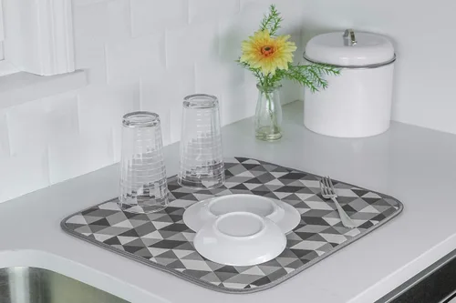 Miniatura 3 de S&T INC. Tapete de microfibra para secado de platos, reversible y absorbente para cocina, de 16 x 18 pulgadas, triángulos