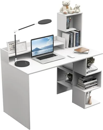 Miniatura 9 de Tangkula Escritorio para computadora con estantería de almacenamiento y gabinete, escritorio moderno de oficina en casa de 48 pulgadas con 8 Negro