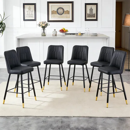 Miniatura 10 de Juego de 4 Taburetes de Bar, Taburetes de Bar de Altura de Mostrador con Respaldo, Taburetes de Cocina Modernos de Cuero Sintético, Taburete de Bar