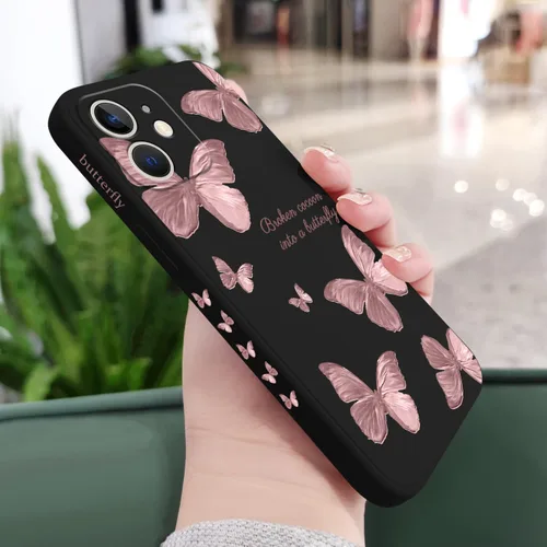 Miniatura 2 de LEECG Funda para iPhone 12 Mini, diseño creativo con estampado floral, funda antiarañazos de microfibra suave, funda de silicona líquida para Negro