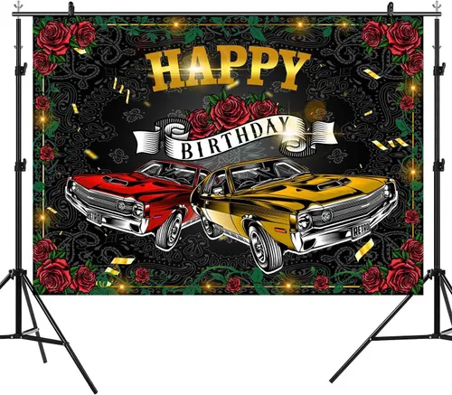 Telón de fondo retro para automóvil de 9 x 6 pies para fiesta de cumpleaños, fiesta temática de los años 50, suministros de decoración de fiesta