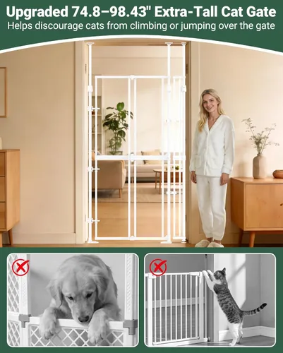 Miniatura 5 de Puerta para gatos extra alta de 74.80-98.43 pulgadas para puerta, amplia y ajustable de 20.8-38 pulgadas, puerta transparente de seguridad