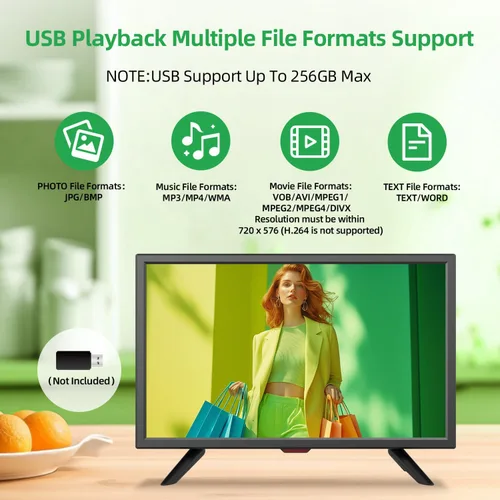 Miniatura 6 de Jexiop TV de 20 pulgadas, ángulos de visión completos 1080P HD, TV digital de pared pequeña para la cocina - Puertos HDMI/USB - Alimentación dual