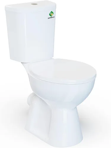 SUPERFLO Inodoro alto redondo de 19 pulgadas de alto con doble descarga y tubo de extensión, inodoro de salida trasero con tanque de 0.8/1.28 GPF,