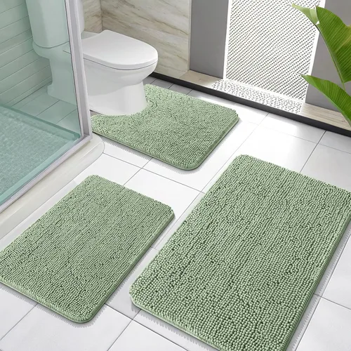 Miniatura 94 de OLANLY Juego de Alfombras de Baño de 3 Piezas, Tapetes de Baño de Chenilla Suave y Absorbente y Alfombra de Contorno en Forma de U para Inodoro