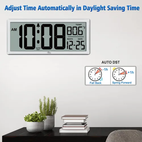 Miniatura 3 de WallarGe Reloj de pared digital grande de 14.5 pulgadas, funciona con pilas, con números gigantes, temperatura y fecha, fácil de leer y configurar