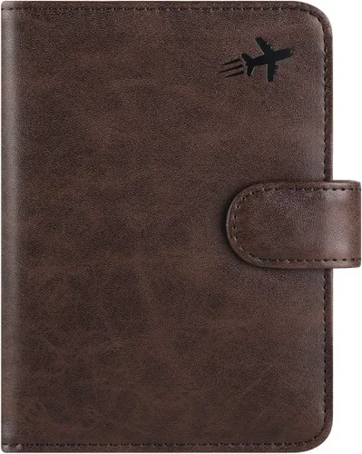 Miniatura 27 de Funda para pasaporte, cartera con bloqueo RFID, funda de piel para tarjetas, accesorios de viaje para mujeres y hombres, negro