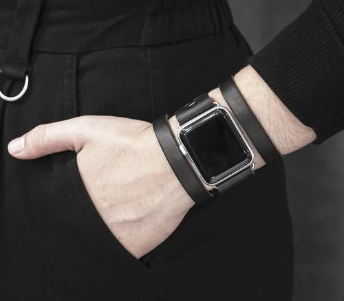 Miniatura 2 de Correa ancha de cuero compatible con Apple Watch de 1.496 in 1.575 in 1.614 in 1.654 in 1.732 in 1.772 in 1.811 in 1.929 in, hecha a mano UA código